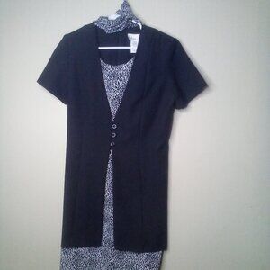 Lisa Jo Dress 7 8 Women Short Sleeve Classic Vintage Scarf Black White